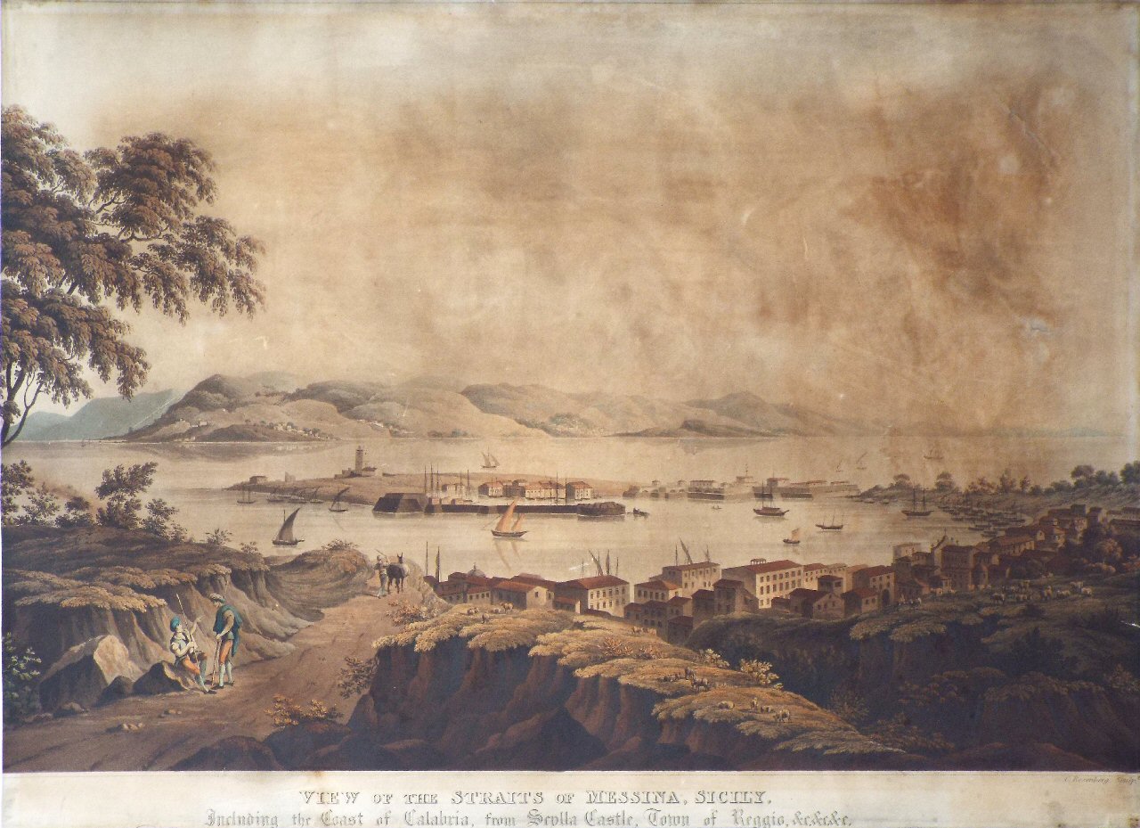 Aquatint - View of the Straits of Messina, Sicily, Including the Coast of Calabria, from Scylla Castle, Town of Reggio, &c &c &c. - Rosenberg