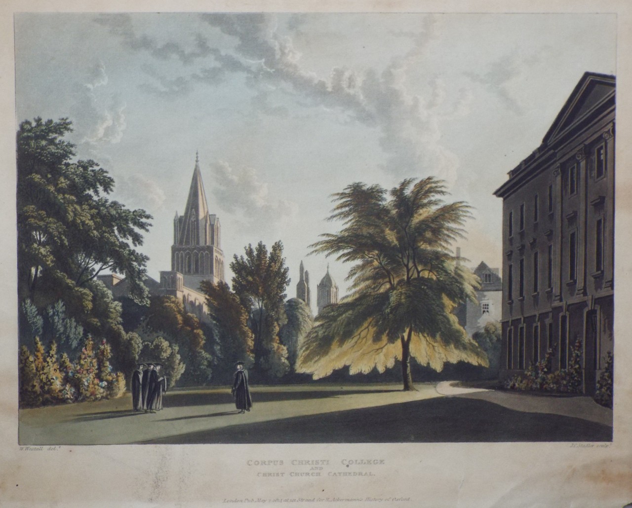 Aquatint - Corpus Christi Colleg and Christ Church Cathedral - Stadler