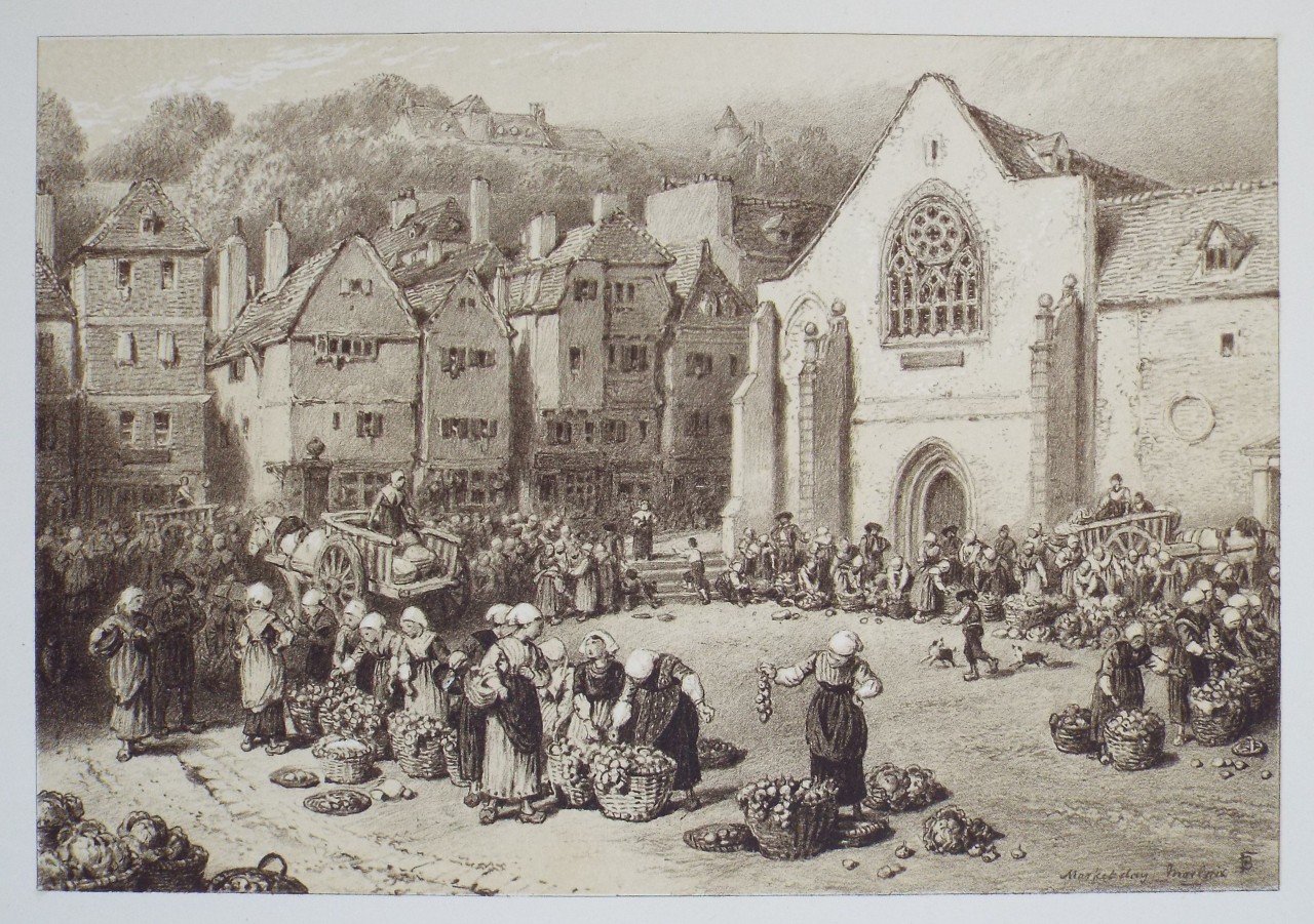 Lithograph - Market Day. Morlaix. - Foster