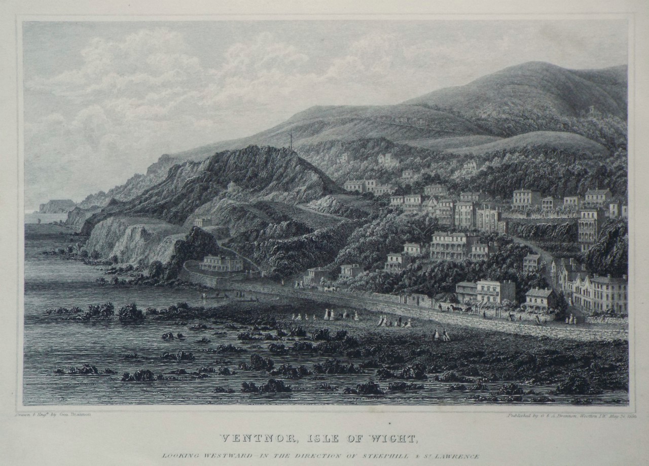 Print - Ventnor, Isle of Wight, looking Westward - in the Direction of Steephill & St. Lawrence Plate II - Brannon