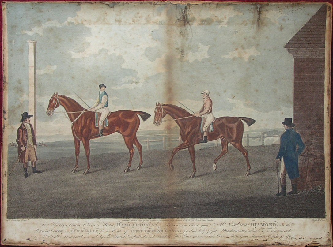 Stipple - Sir Harry Tempest Vanes Horse, Hambletonian, Preparing to Start against Mr Cookson's Diamond &c&c 1799 - Whessell