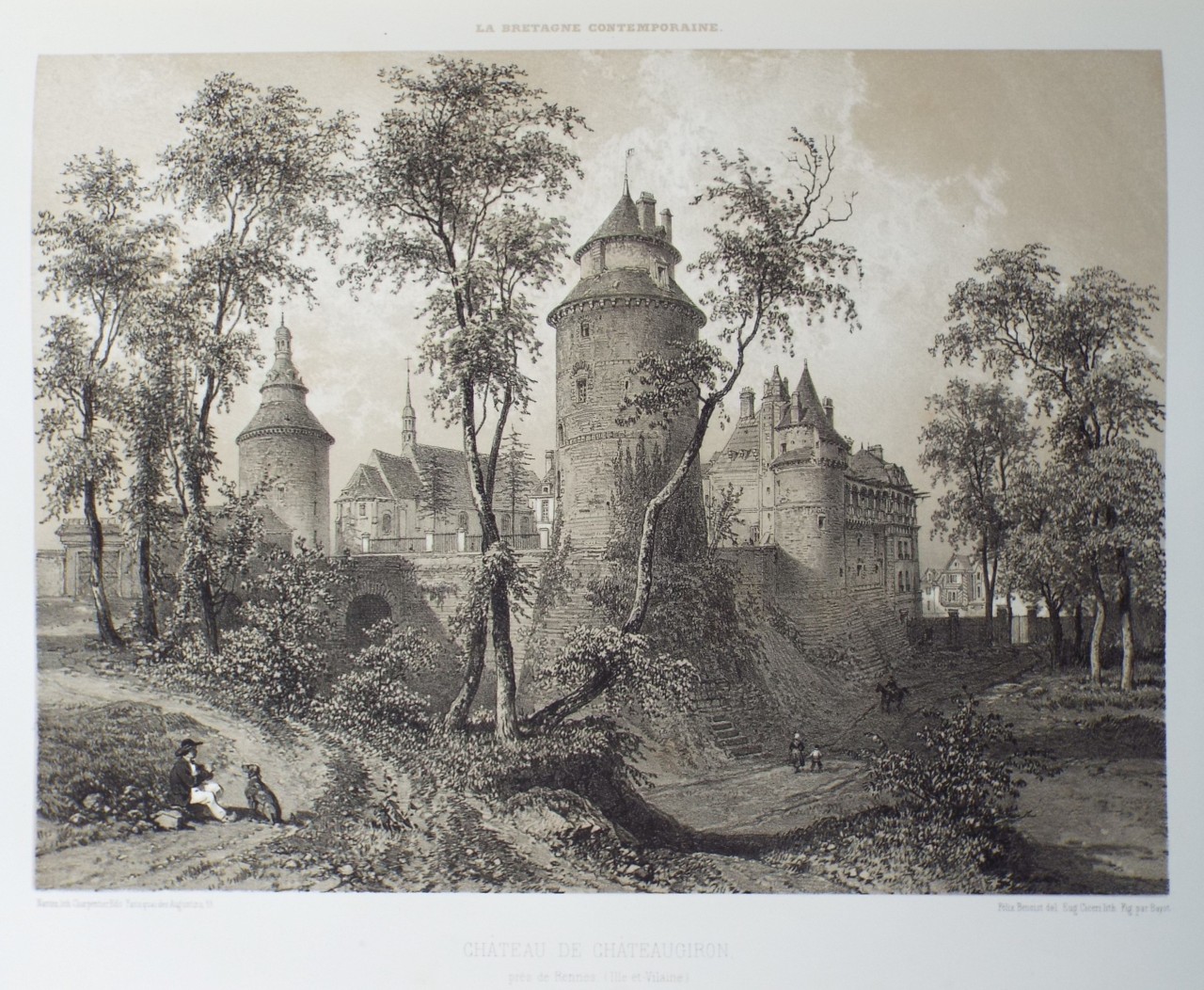 Lithograph - Chateau de Chateaugiron, pres de Rennes. (Ille-et-Vilaine) - Ciceri