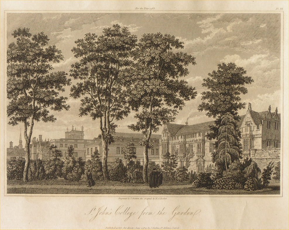 Print - For the Year 1783. St.John's College from the Garden. - Skelton
