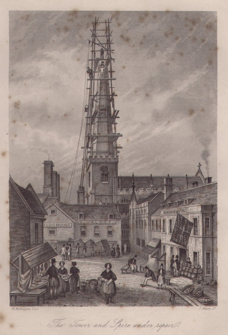 Print - The Tower and Spire under repair - Shury