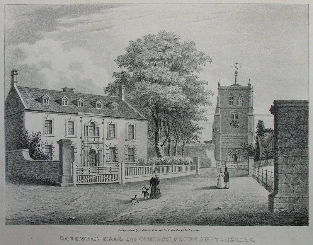 Lithograph - Rothwell Hall and Church, Northamptonshire - Straker