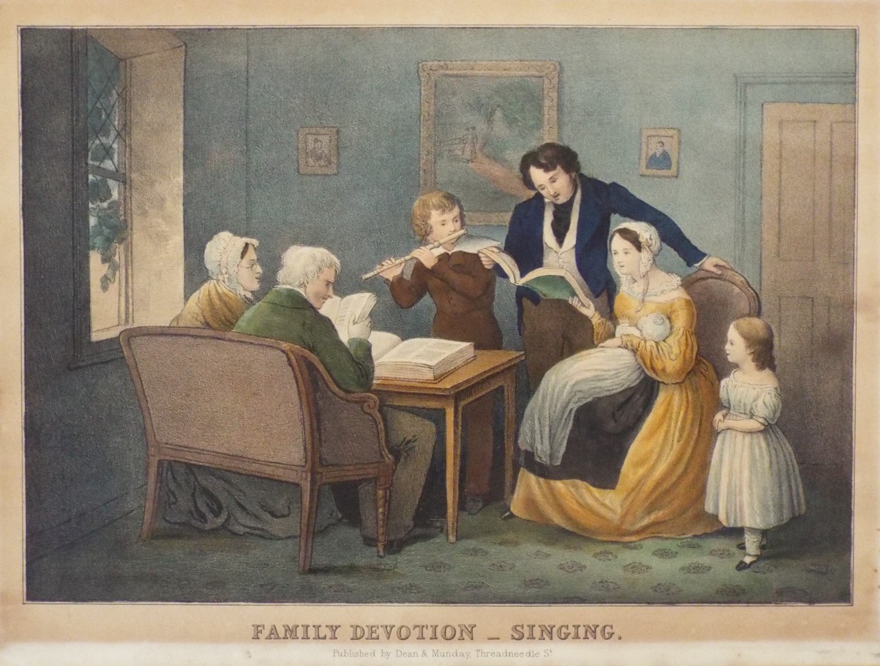 Lithograph - Family Devotion - Singing.