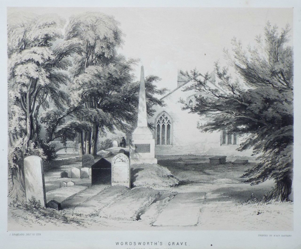 Lithograph - Wordsworth's Grave, Grasmere Church Yard - Brandard