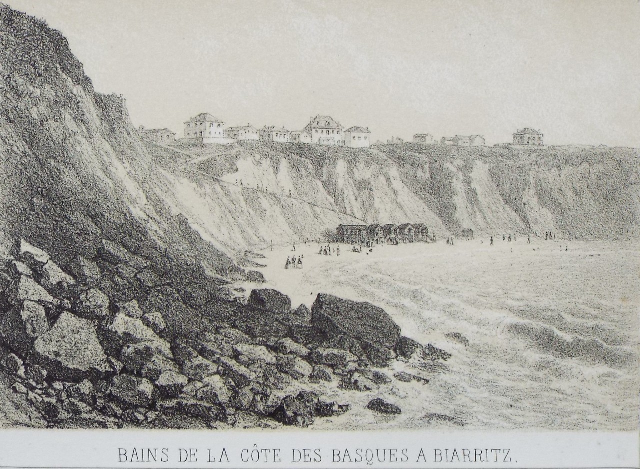 Lithograph - Bains de la Cote des Basques a Biarritz