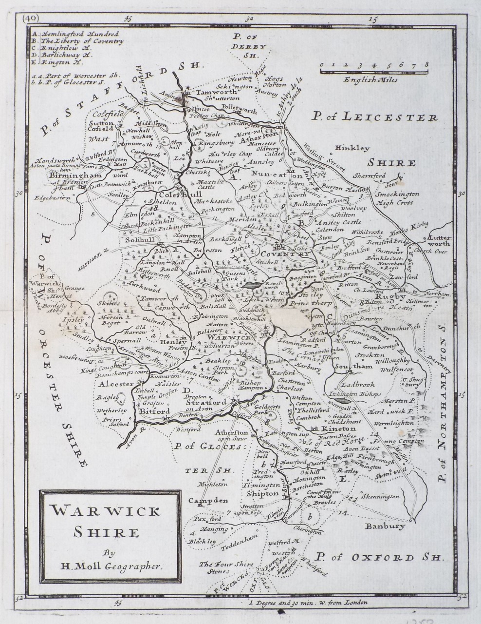 Map of Warwickshire - Moll