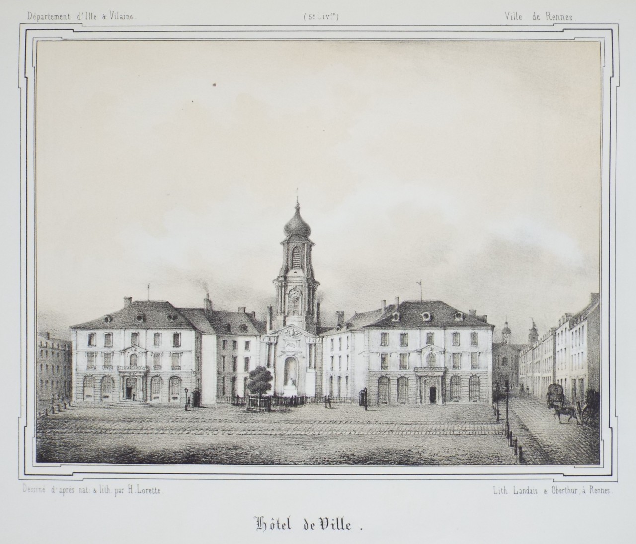 Lithograph - Hotel de Ville - Lorette