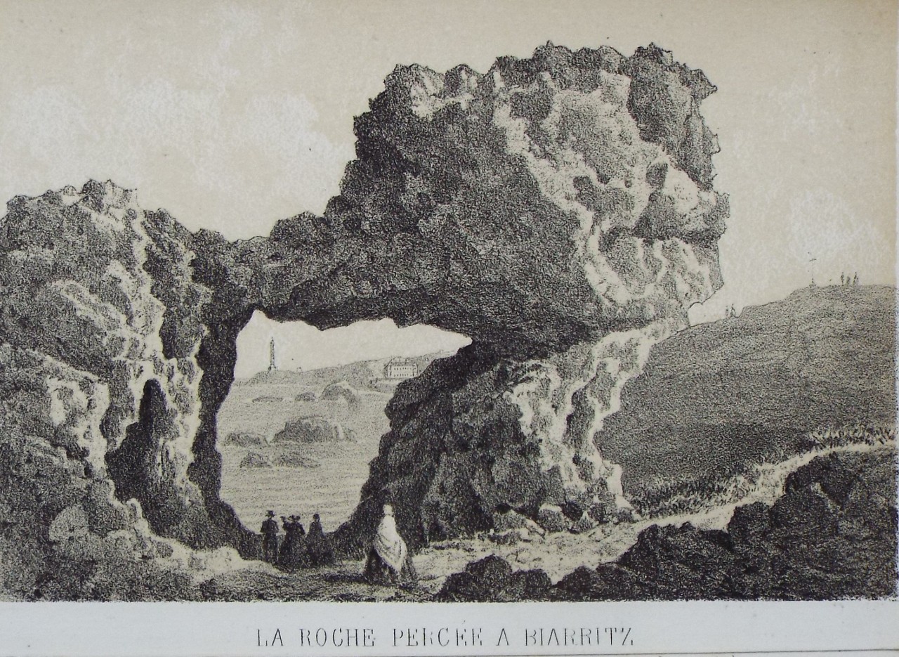 Lithograph - La Roche Perche a Biarritz