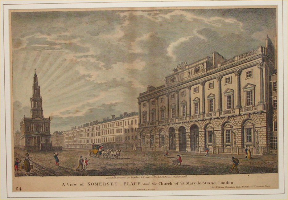 Print - A View of Somerset Place and the Church of St.Mary-le-Bow. Sir William Chambers Archt