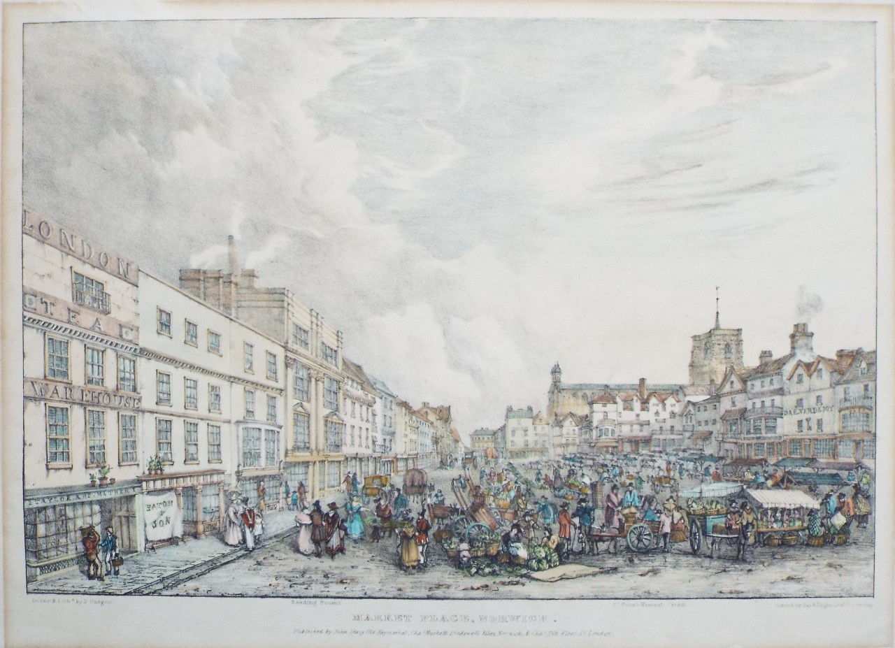 Lithograph - Market Place, Norwich. - Hodgson