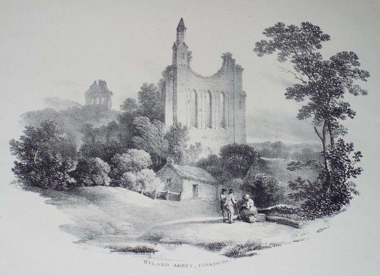 Lithograph - Byland Abbey, Yorkshire. - Nicholson