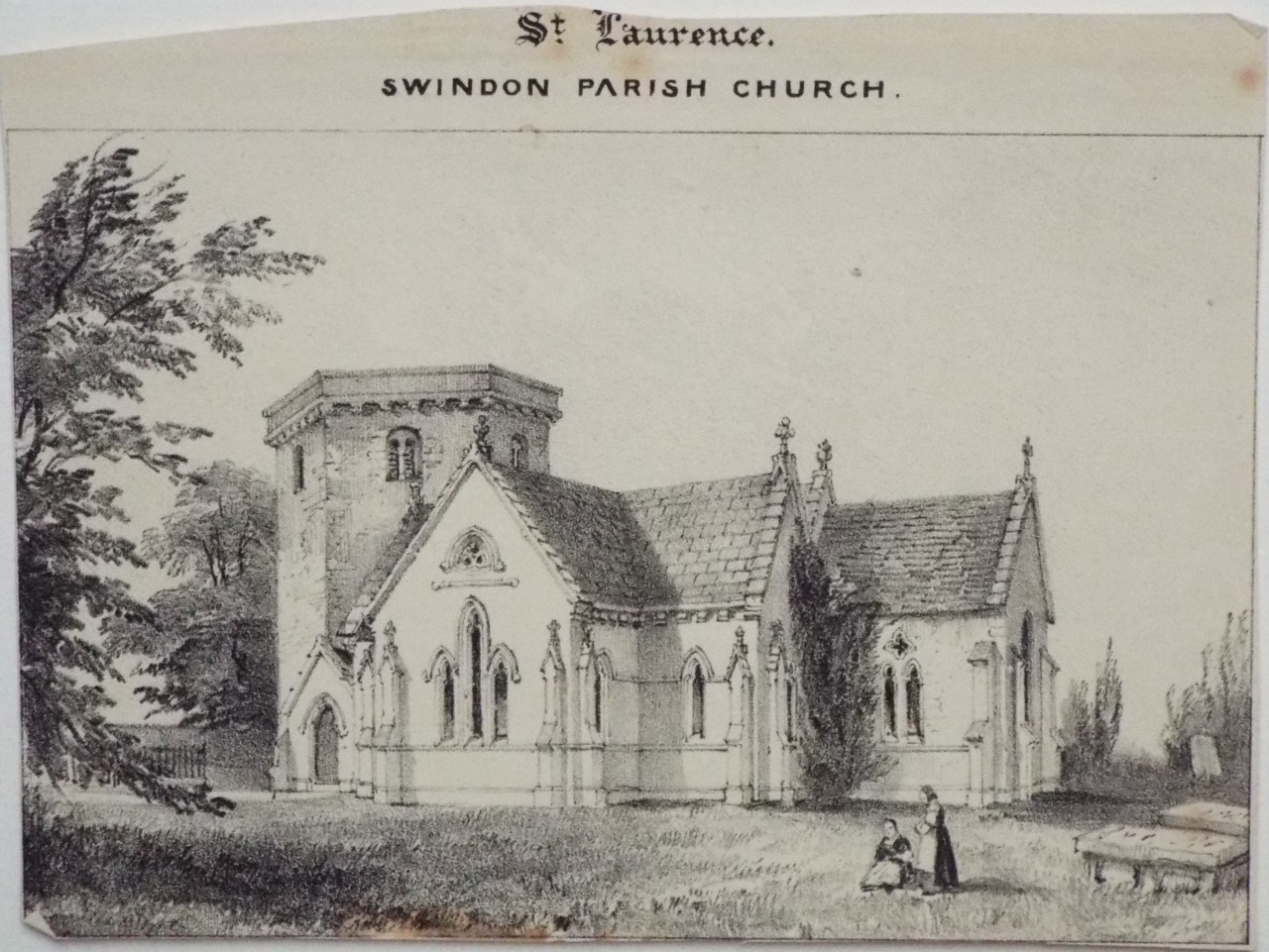 Lithograph - St. Laurence, Swindon Parish Church.