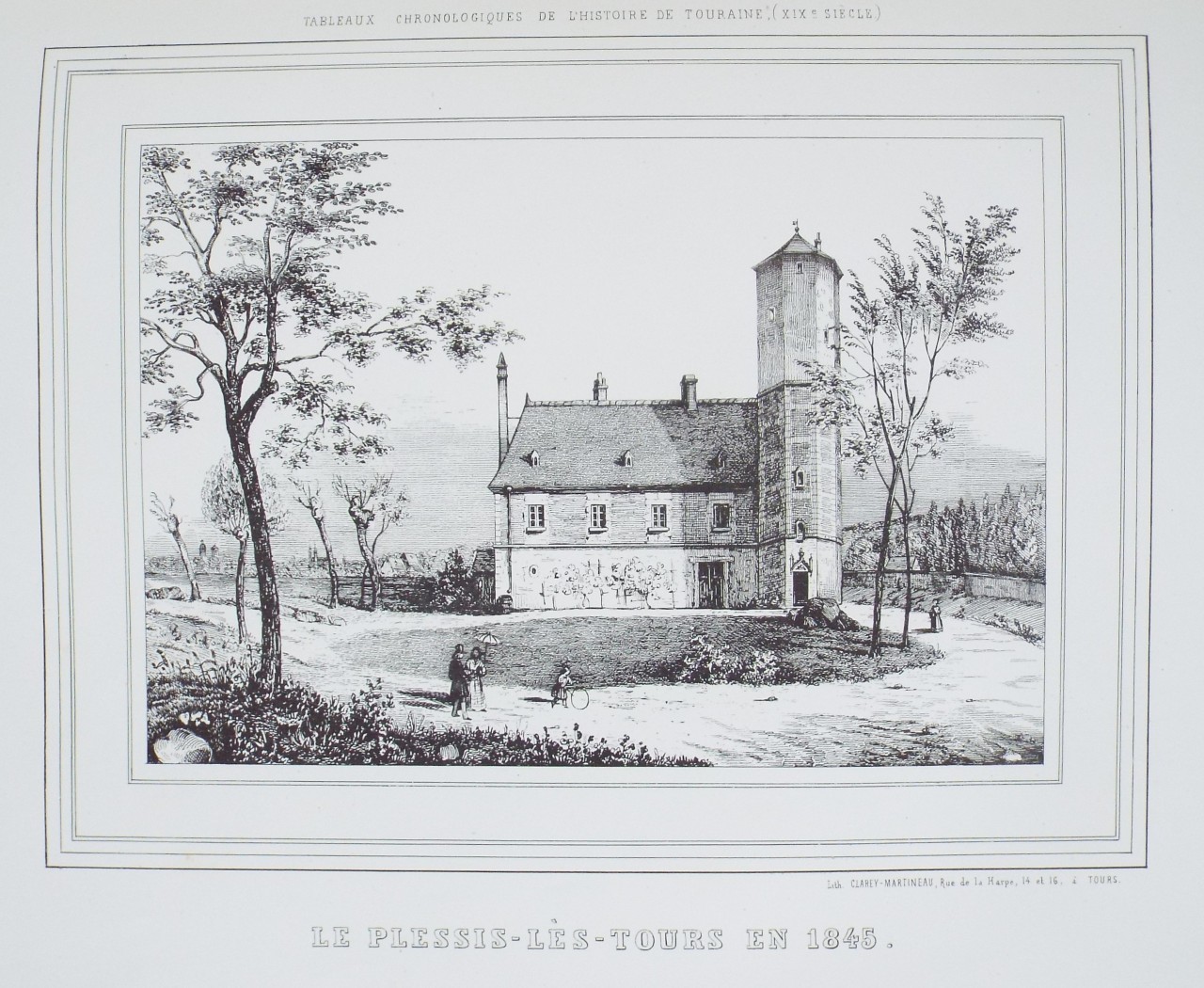 Lithograph - Le Plessis-les-Tours, en 1845.