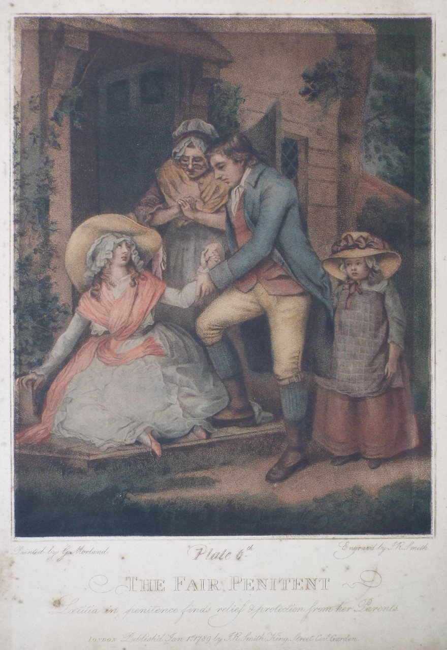 Lithograph - The Fair Penitent (Plate 6th) Laetitia in penitence finds relief & protection from her Parents.