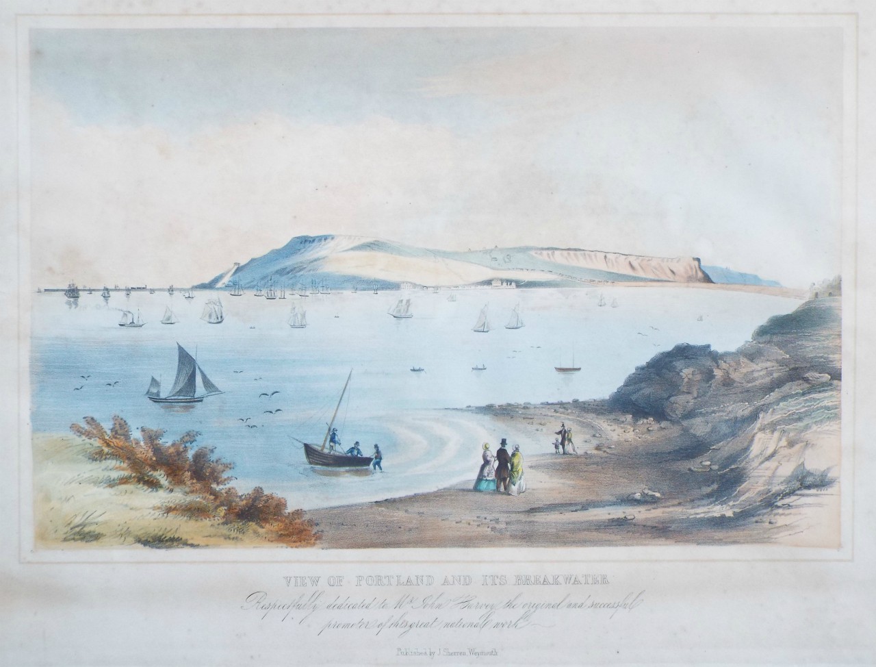 Lithograph - View of Portland and its Breakwater