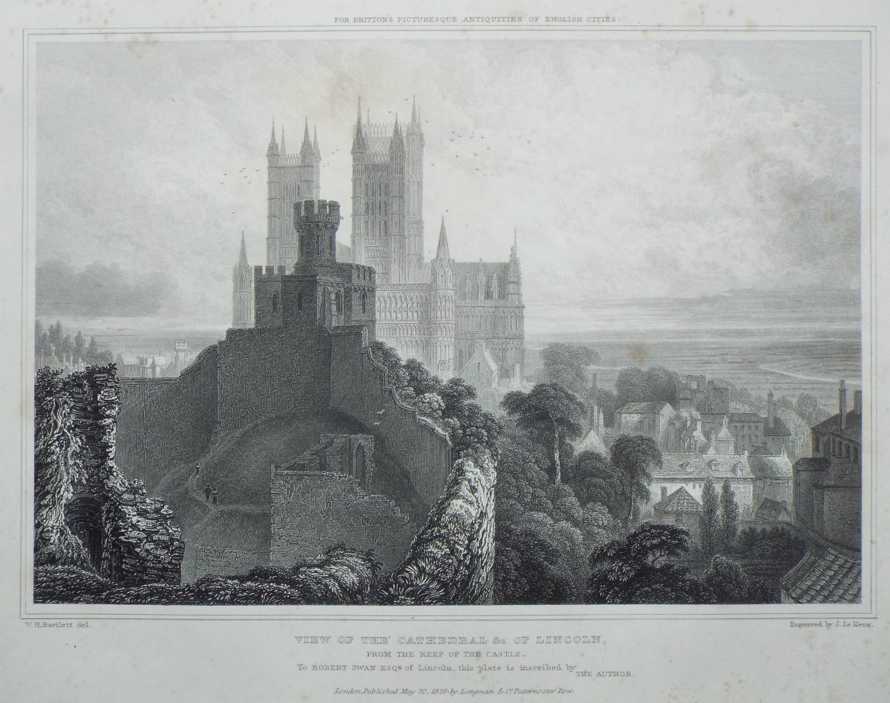 Print - View from the Cathedral &c. of Lincoln, from the Keep of the Castle. - Le