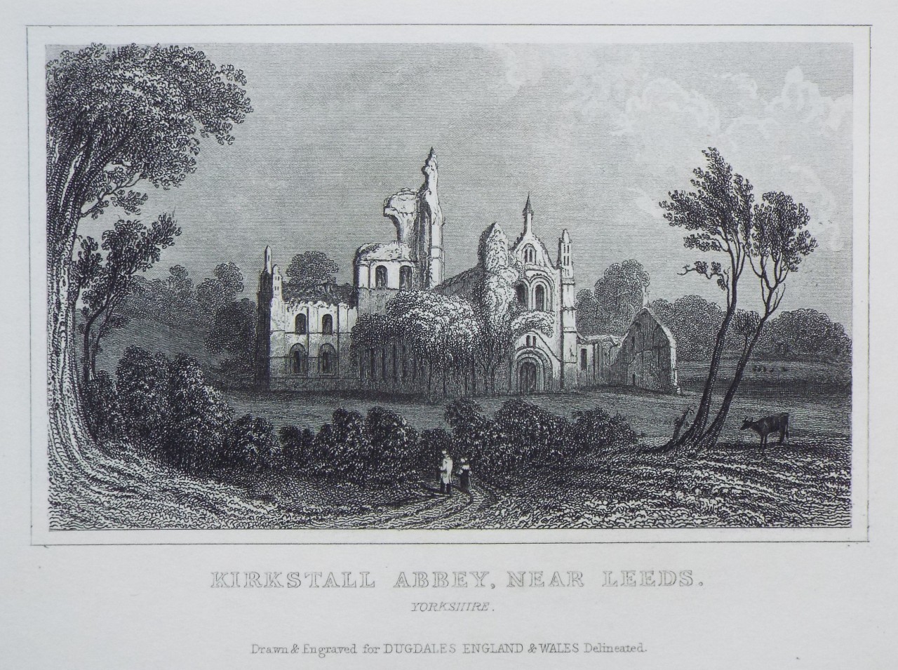 Print - Kirkstall Abbey, near Leeds. Yorkshire.