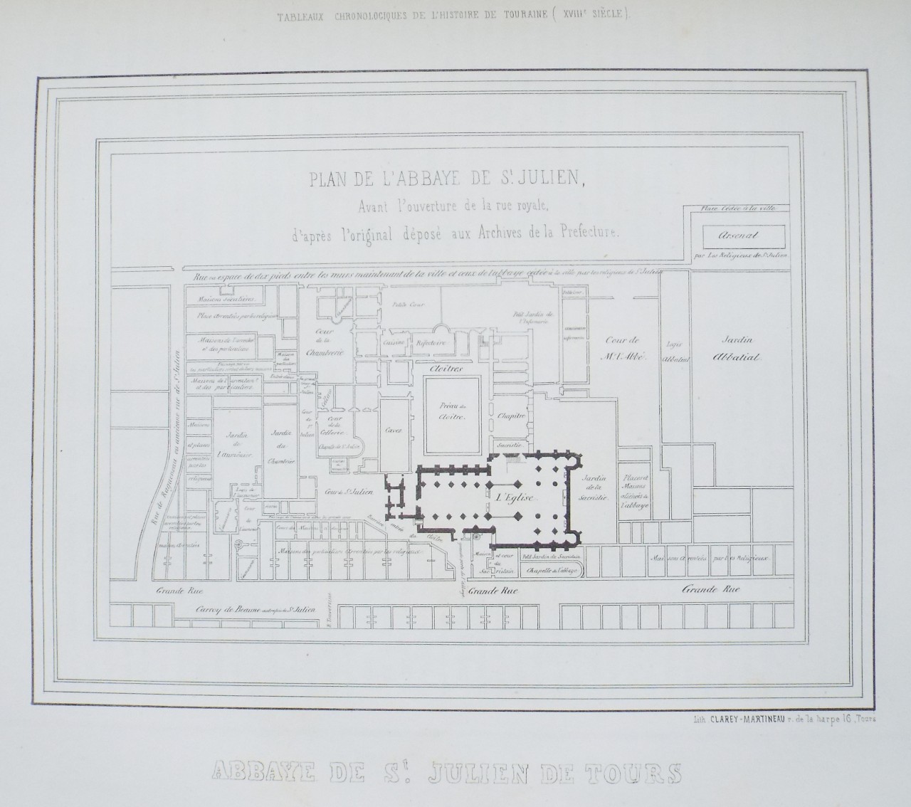 Lithograph - Abbaye de St. Juliende Tours.