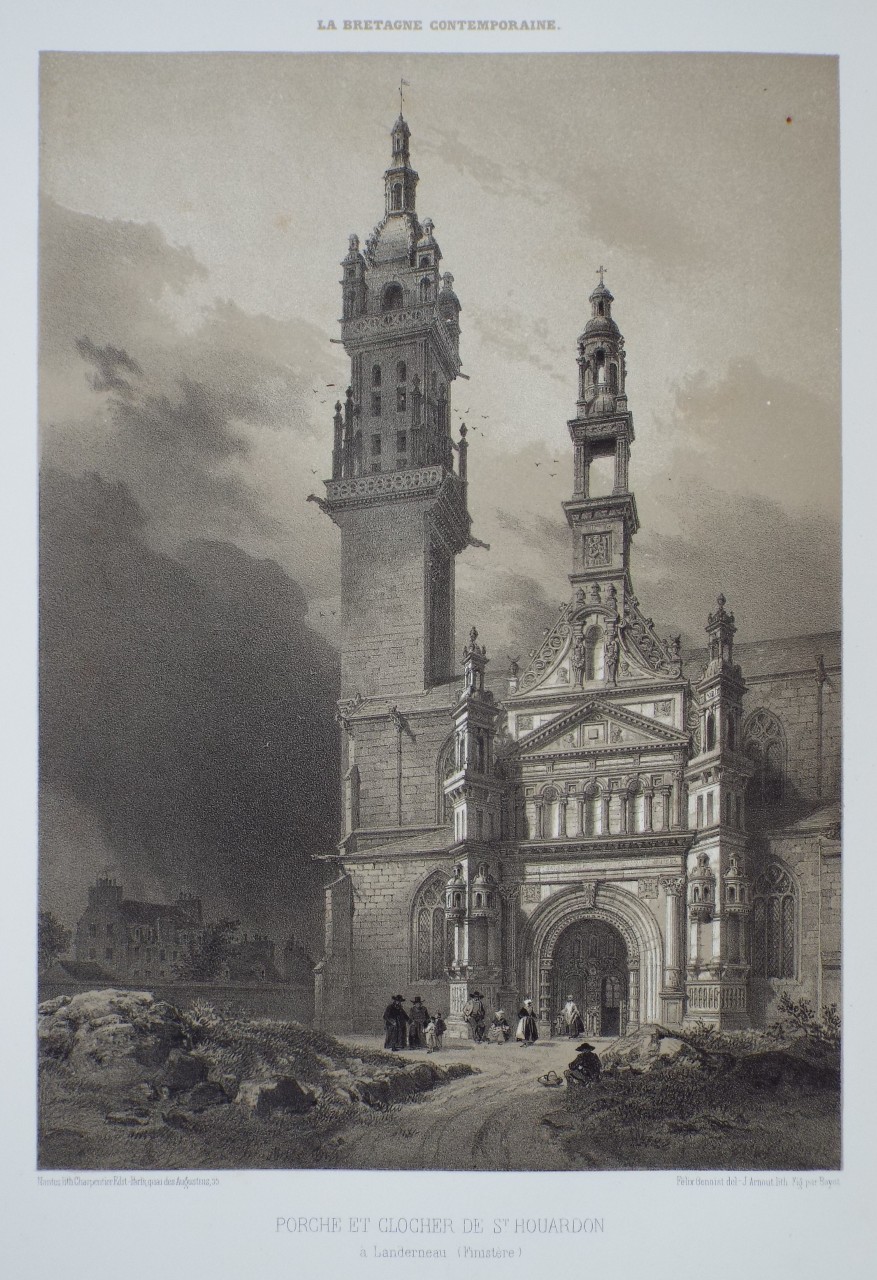 Lithograph - Porche et Clocher de St. Houardon a Landernau. (Finistere) - Arnout