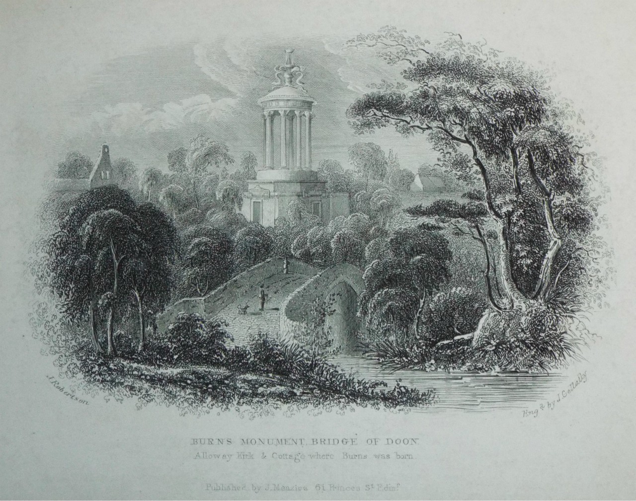 Steel Vignette - Burns Monument, Bridge of Doon. Alloway Kirk & Cottage where Burns was born. - Gellatly