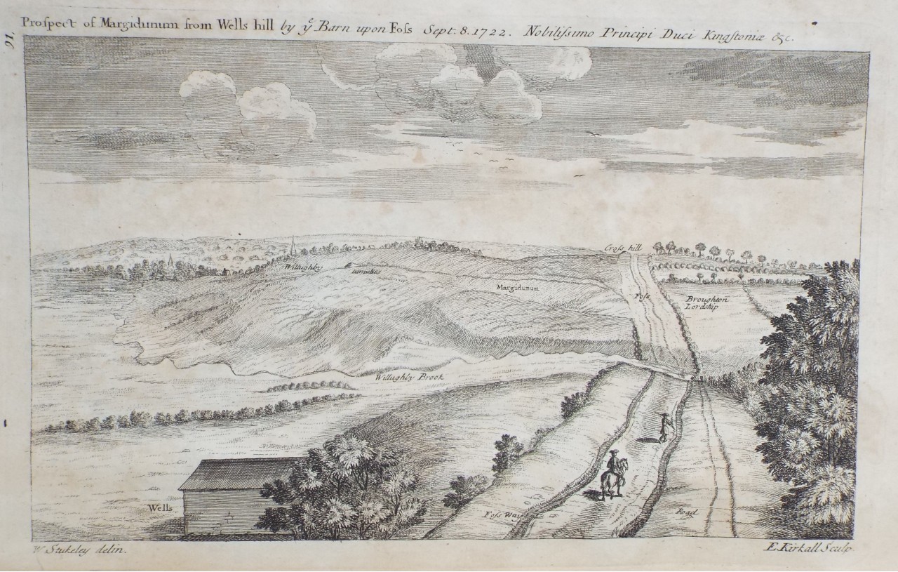 Print - Prospect of Margidunum from Wells hill by ye Barn upon Foss Sept. 8. 1722.  - Kirkall