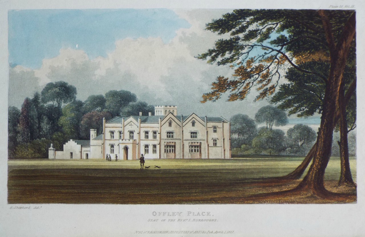 Aquatint - Offley Place, Seat of the Revd. L. Burroughs.