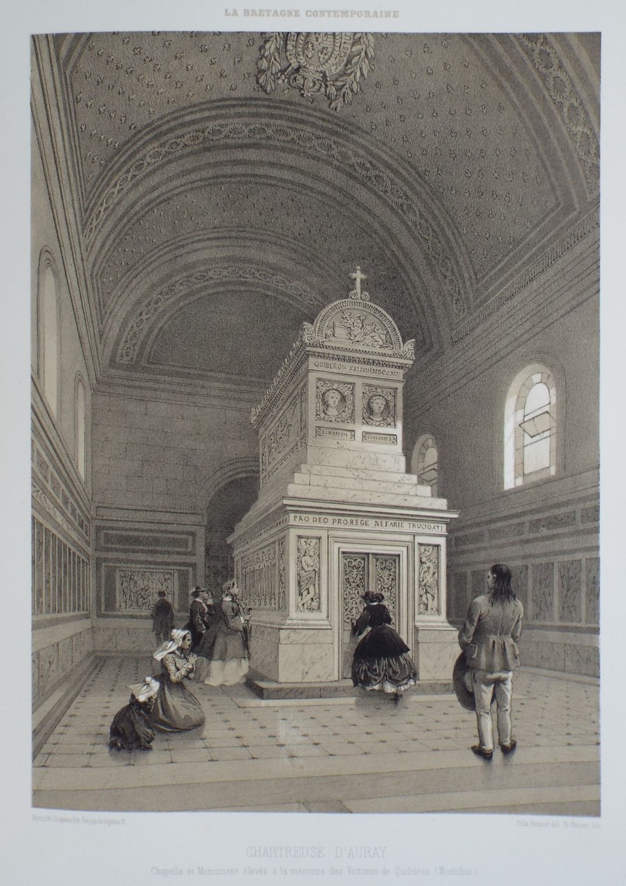 Lithograph - Chartreuse d'Auray. Chapelle et Monument elevee a la memoire des Victimes de Quiberon (Morbihan) - Benoist