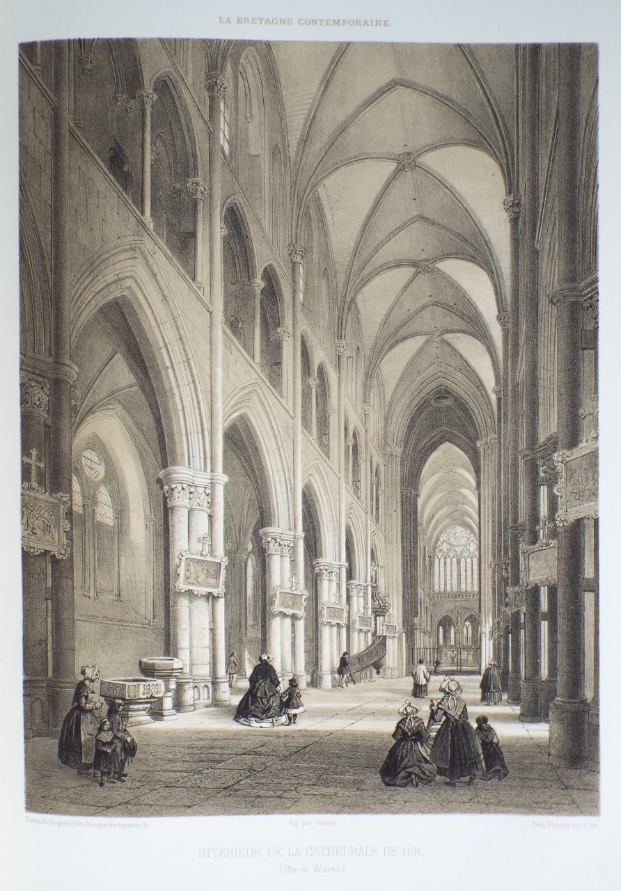 Lithograph - Interieure de la Cathedrale de Dol. (Ille-et-Vilaine.) - Benoist