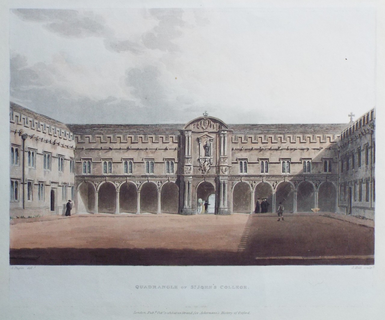 Aquatint - Quadrangle of St. John's College. - Pugin