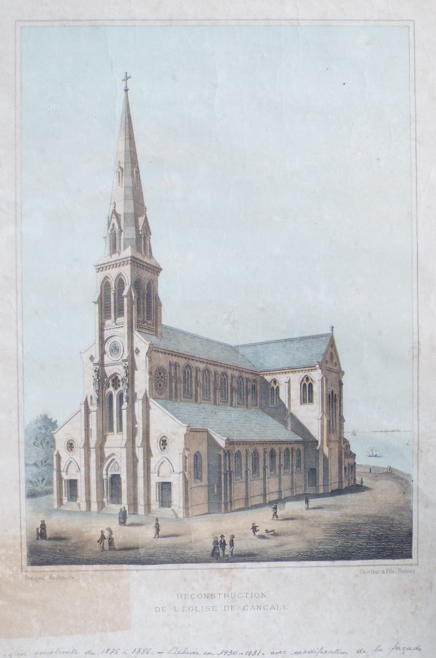 Lithograph - Reconstruction de l'Eglise de Cancale.