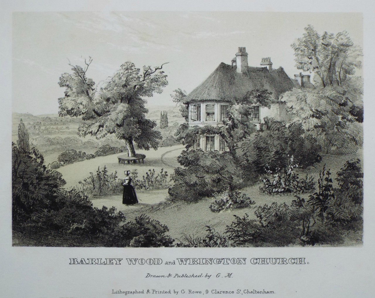 Lithograph - Barley Wood and Wrington Church. - Rowe