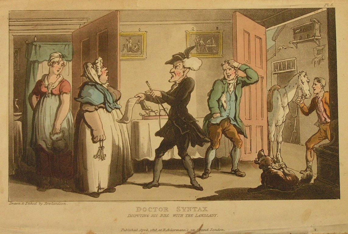 Aquatint - Doctor Syntax Disputing his Bill with the Landlady  - Rowlandson