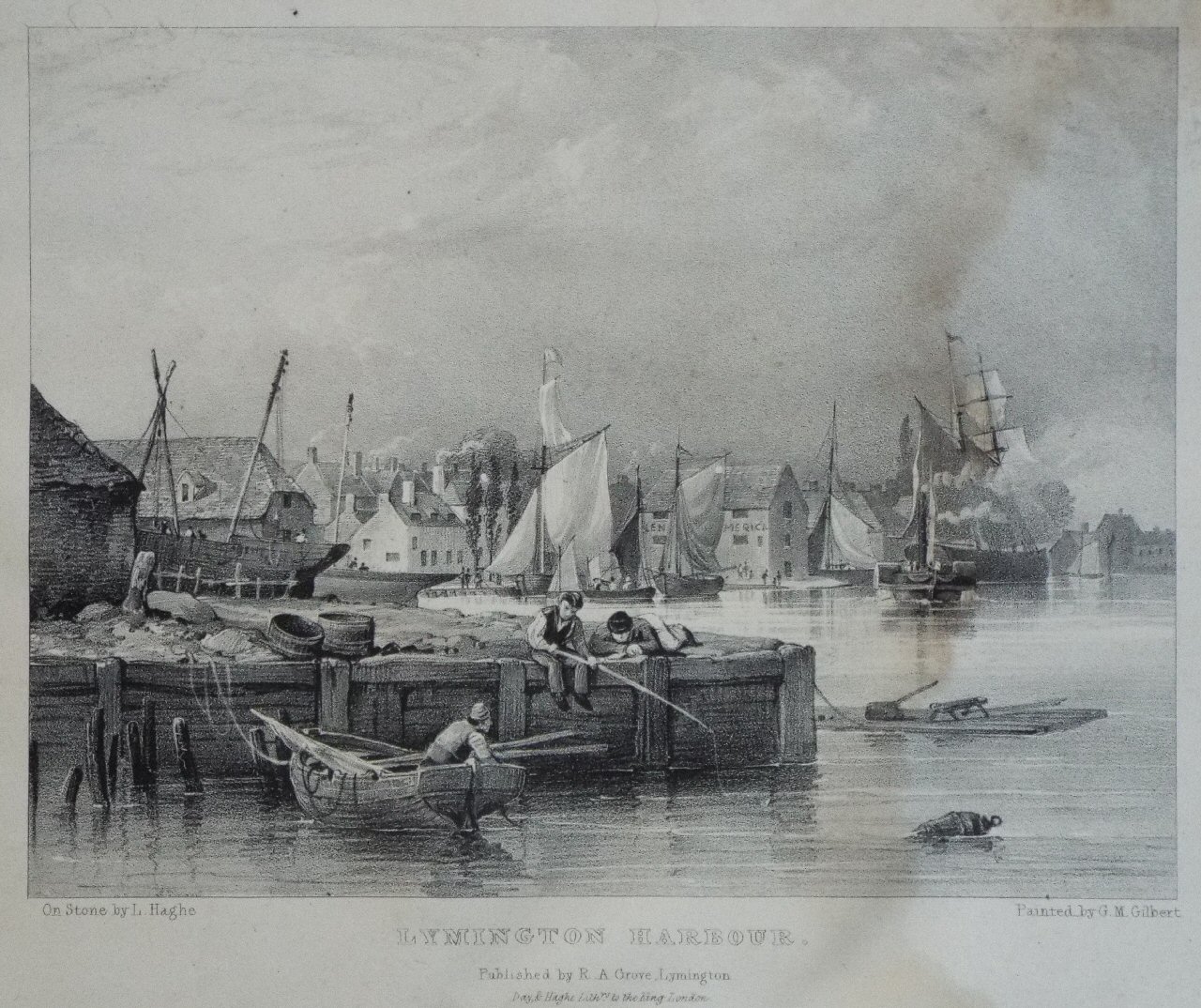 Lithograph - Lymington Harbour. - Haghe