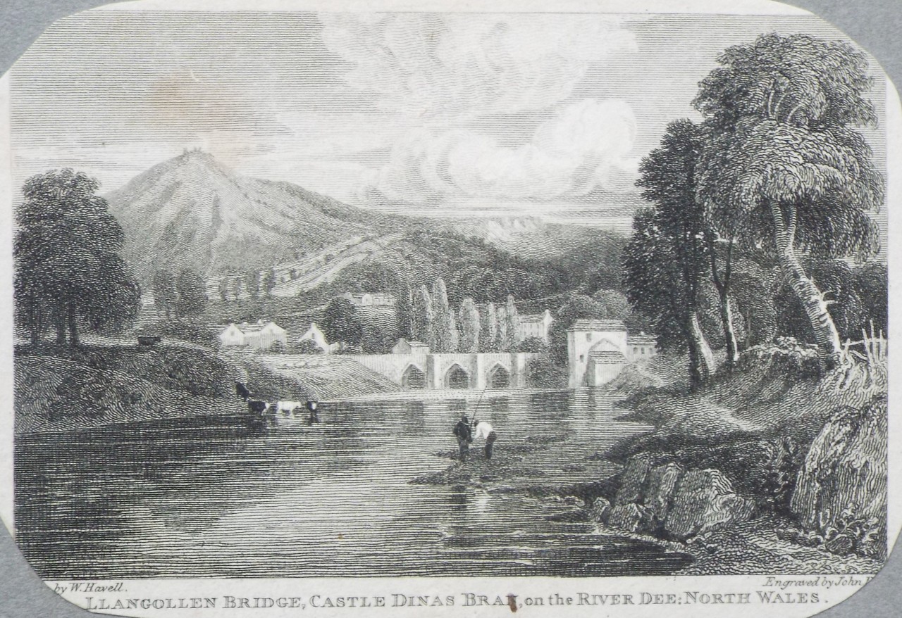 Print - Llangollen Bridge, Castle Dinas Bran, on the River Dee: North Wales. - Pye