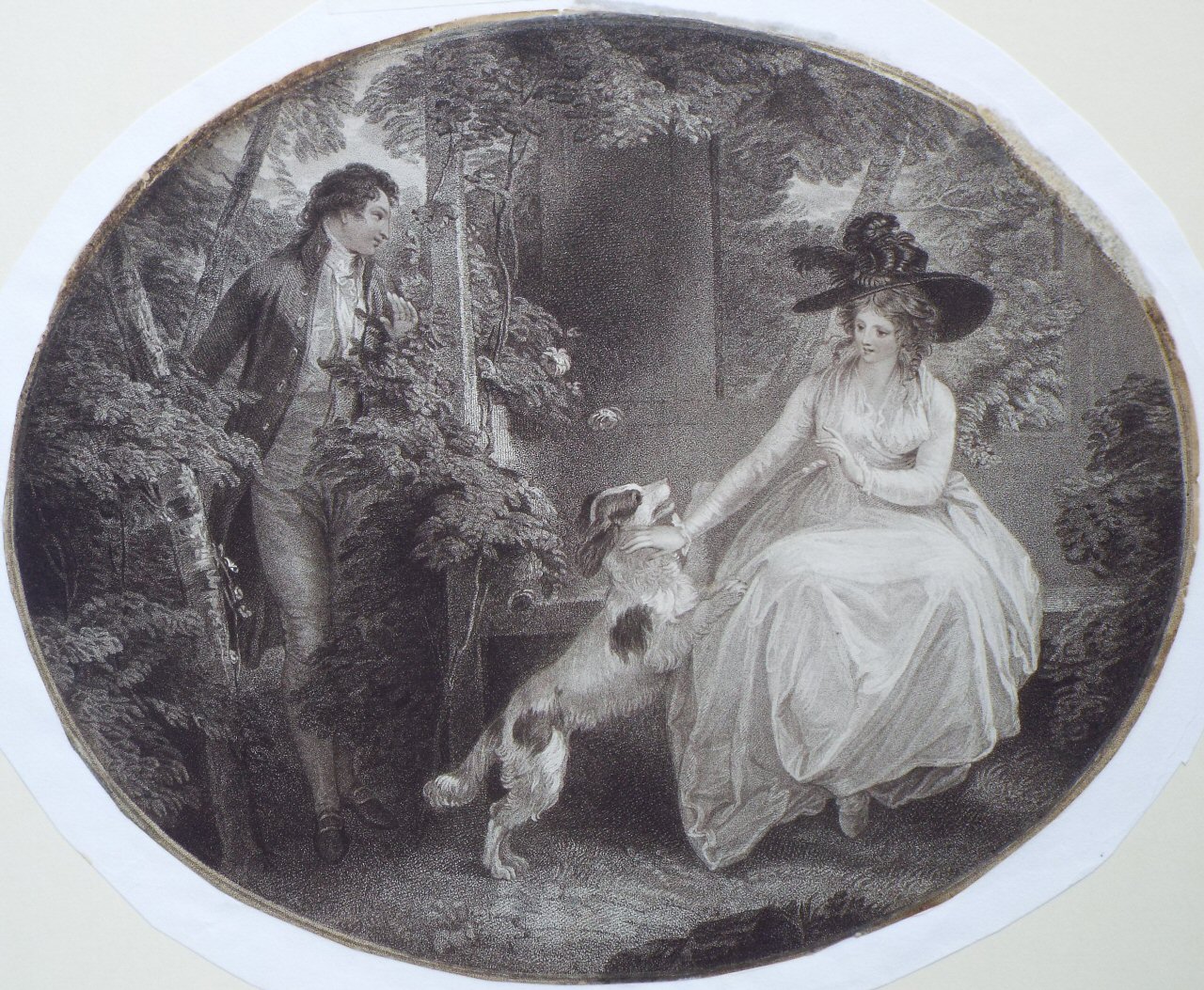 Stipple - Oval - man, woman & dog