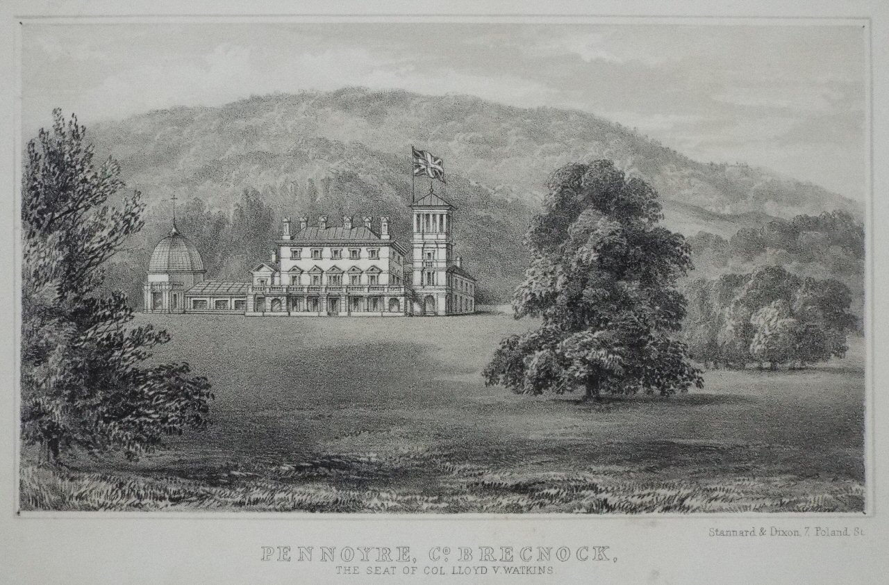 Lithograph - Pennoyre, Co. Brecknock, the Seat of Col. Lloyd V. Watkins.