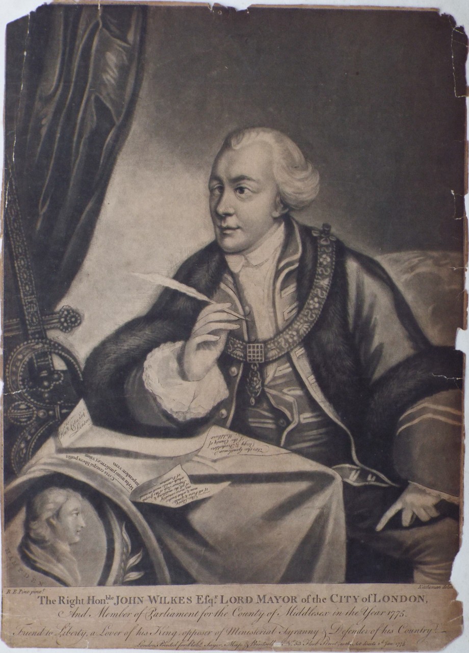 Mezzotint - The Right Honble. John Wilkes Esqr. Lord Mayor of the City of London, And Member of Parliament for the County of Middlesex in the Year 1775. Friend to Liberty, a Lover of his King, opposer of Ministerial Tyranny & Defender of his Country.