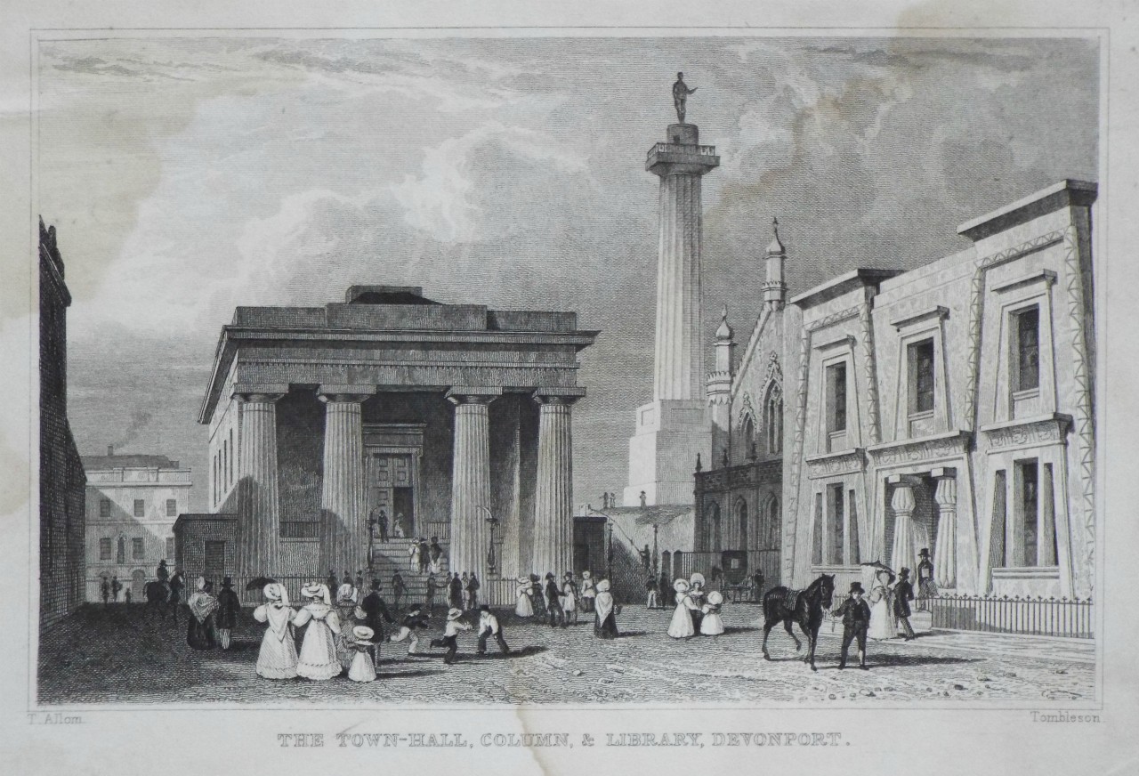 Print - The Town-hall, Column & Library, Devonport. - 