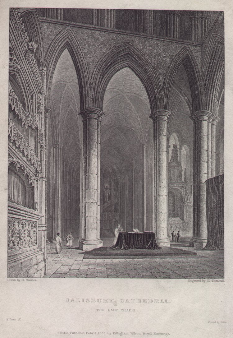 Print - Salisbury Cathedral. The Lady Chapel. Plate 5. - Turnbull