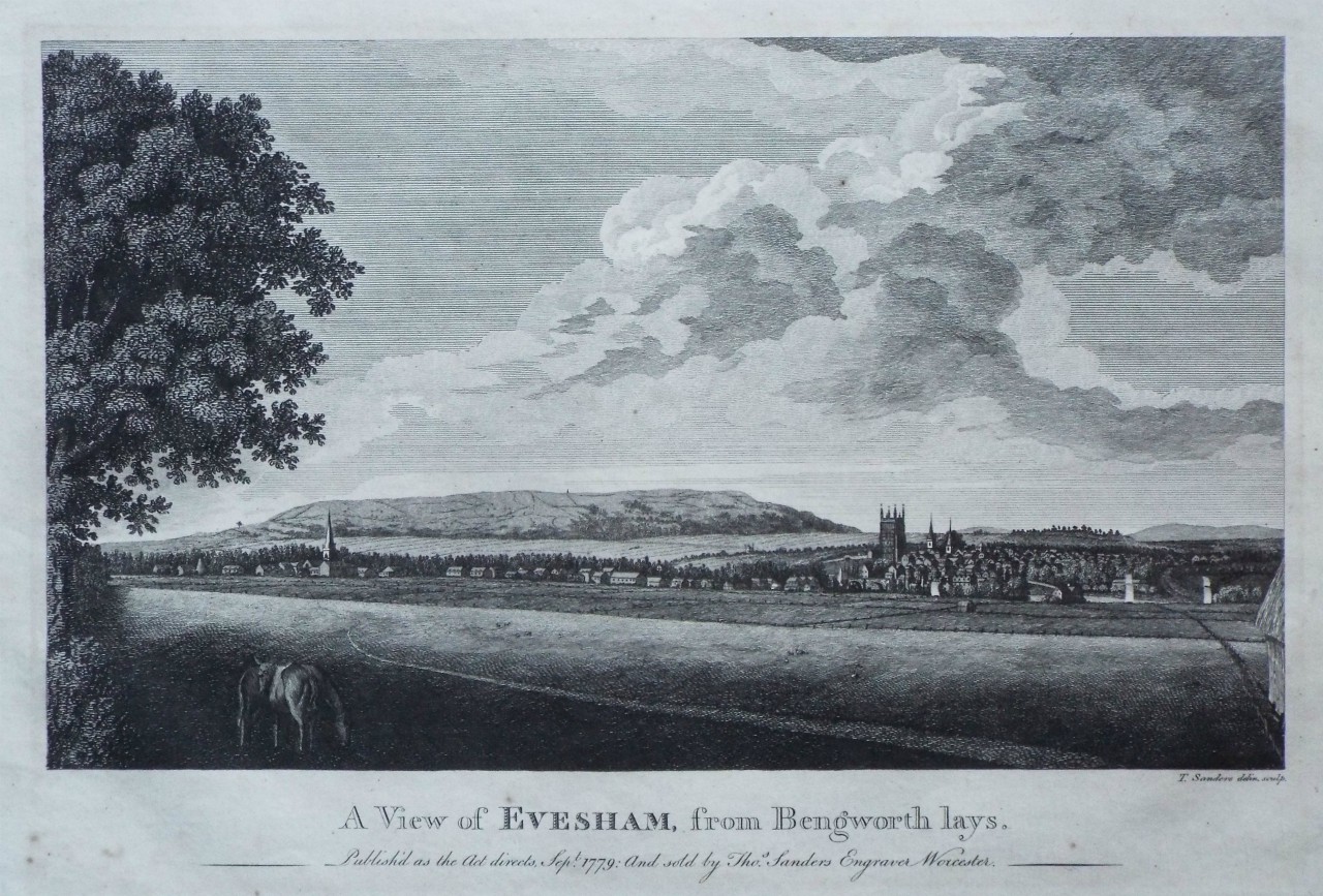 Print - A View of Evesham, from Bengworth Lays. - Sanders