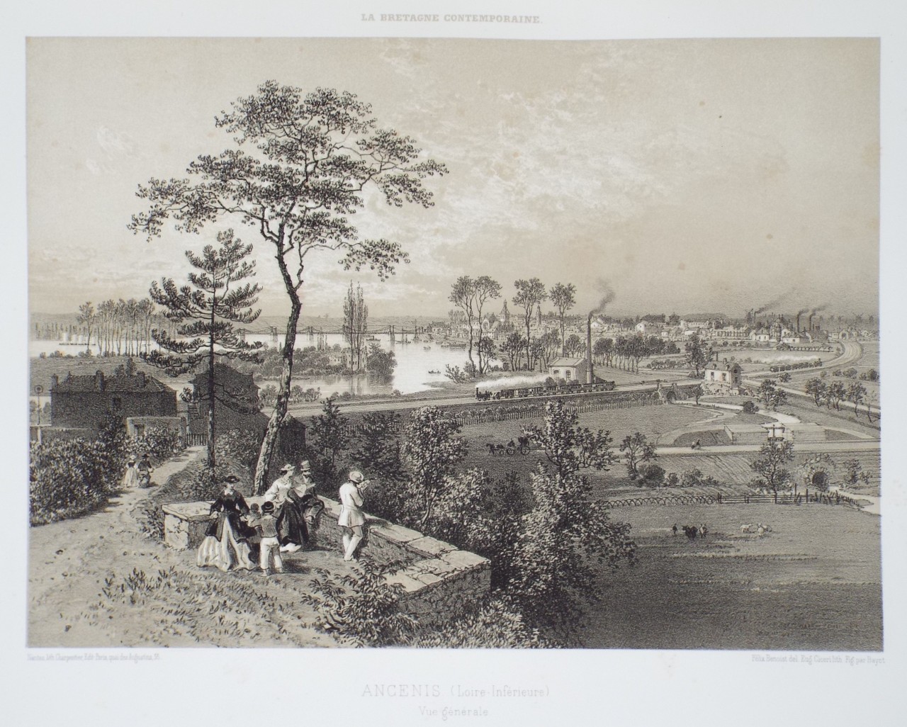Lithograph - Ancenis. (Loire-Inferieure) Vue generale. - Ciceri