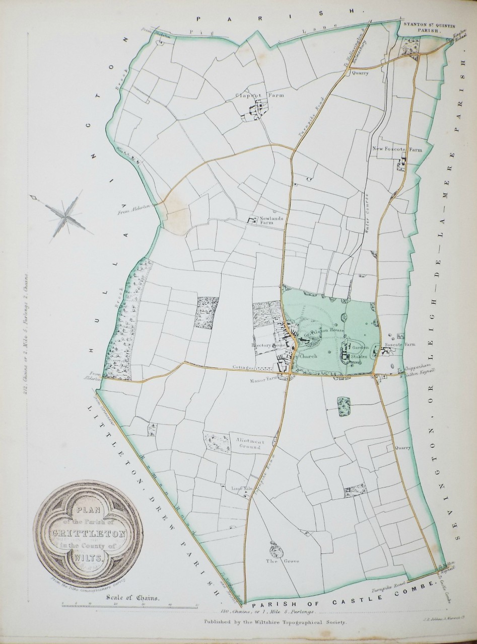 Lithograph - Plan of the Parish of Grittleton in the County of Wilts. - Robbins