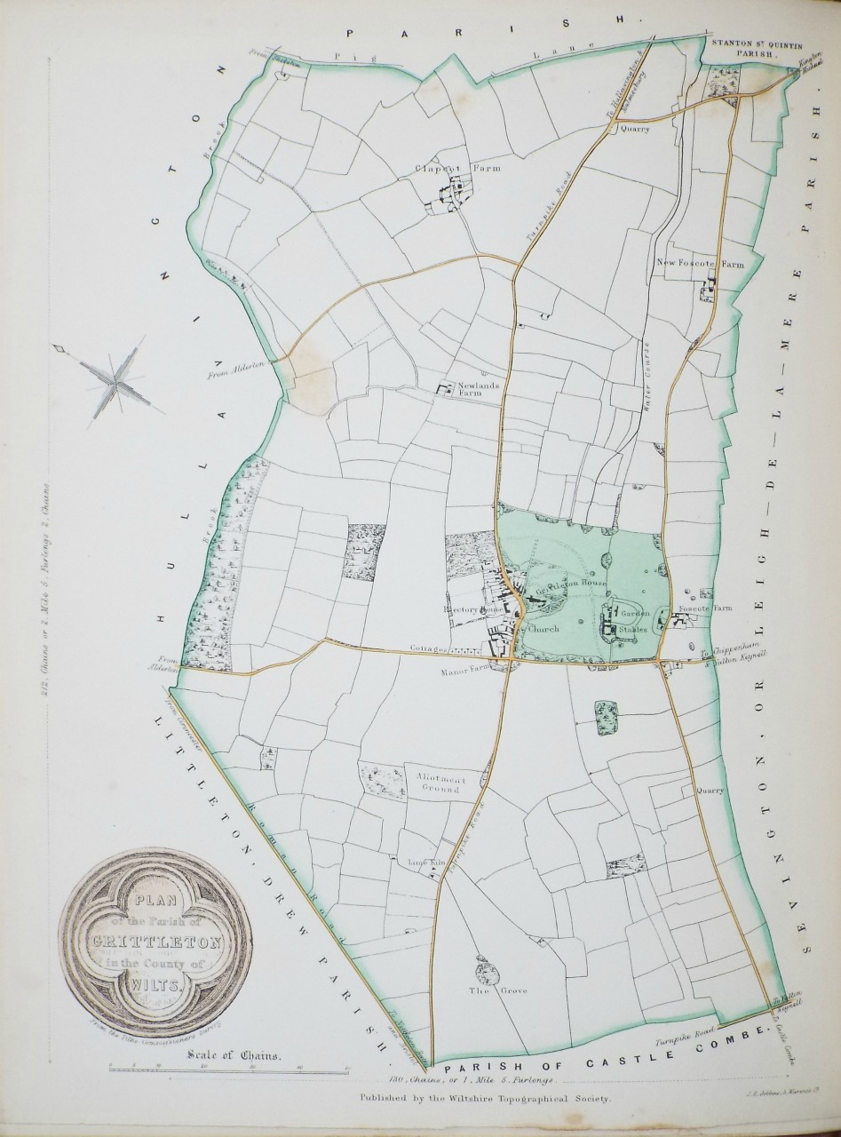 Lithograph - Plan of the Parish of Grittleton in the County of Wilts. - Robbins