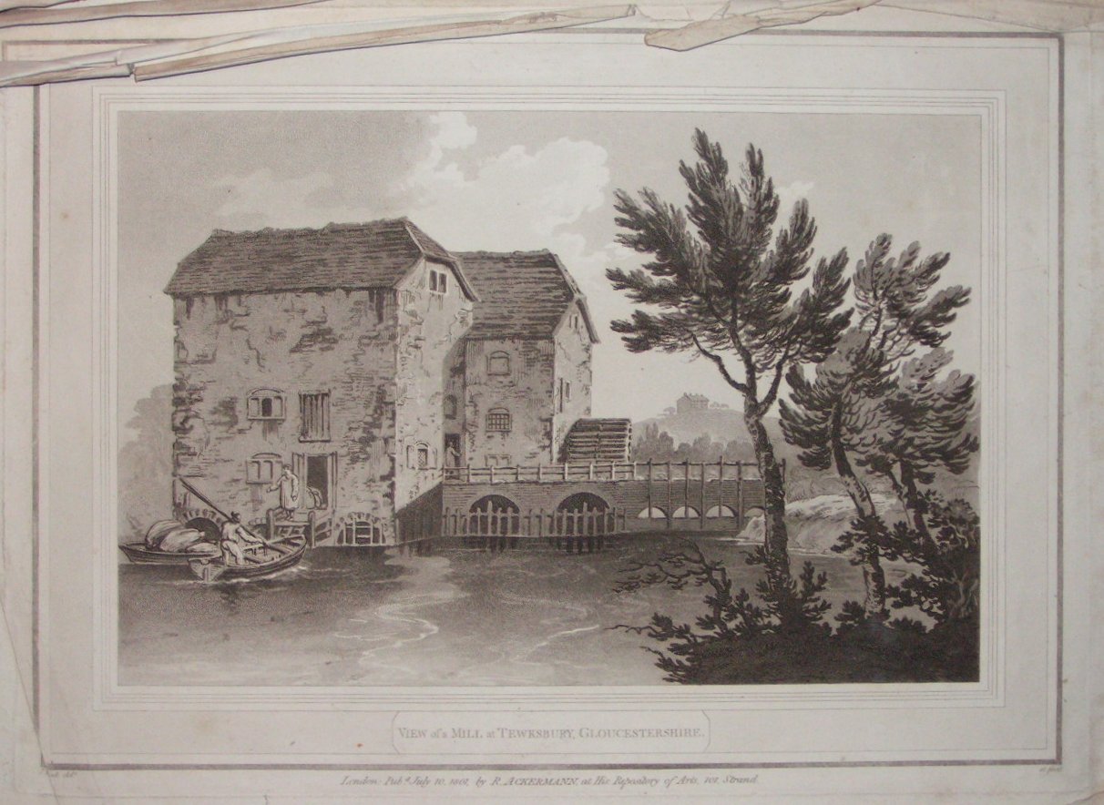 Aquatint - View of a Mill at Tewkesbury, Gloucestershire. - Bluck