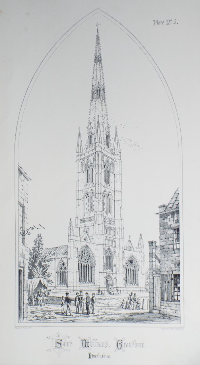 Lithograph - Saint Wulfran's, Grantham, Lincolnshire.