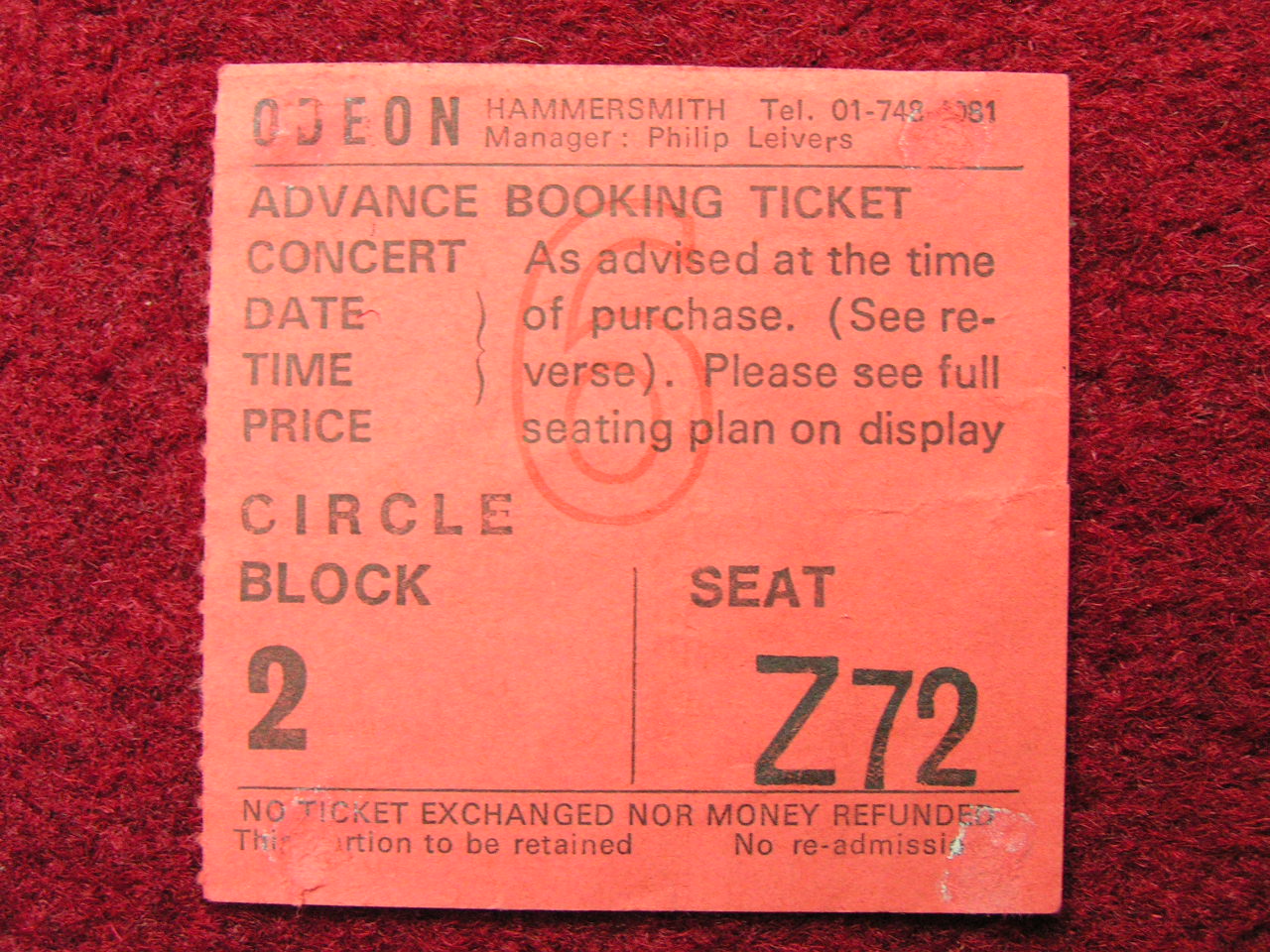 Ticket Stub - Steve Hillage Hammersmith Odeon