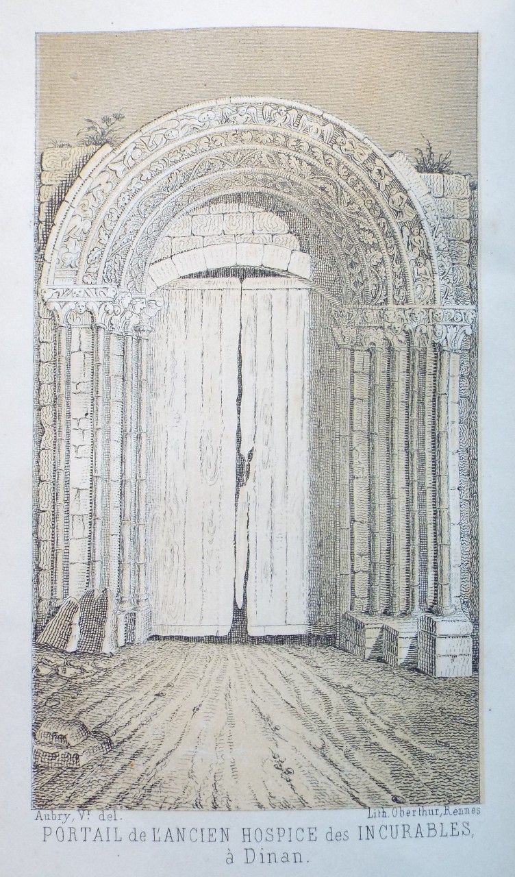 Lithograph - Portail de l'Ancien Hospice des Incurables, a Dinan. - Oberthur,